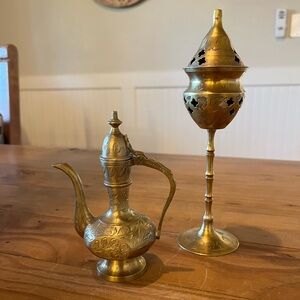 Vintage Brass Genie Lamp and Incense Burner Set